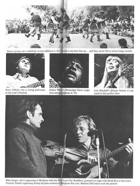 Joni is featured in a 3-page article: <i>MARIPOSA 1968 portfolio of photographs of last year's festival, by William Smith.</i><br>Page 19 from the Programme. 