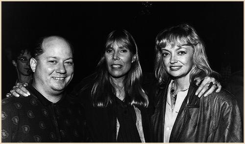 Joe Medwick, Joni and backup singer Rosemary Butler at Joni's <b><i>Turbulent Indigo</i></b> record release party and art show in Santa Monica.