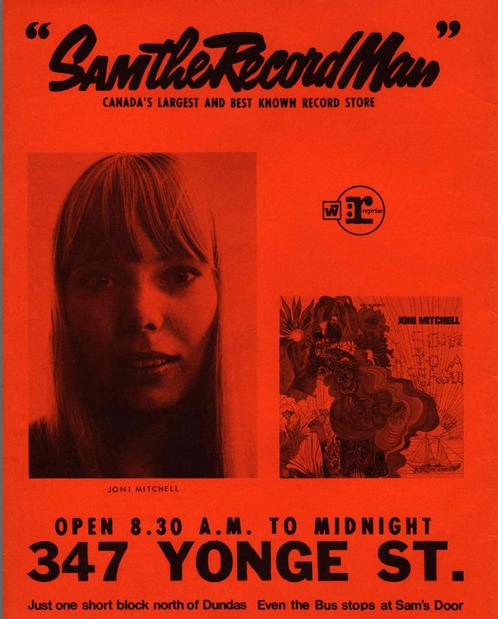 <i>Sam the Record Man</i> ad for <b>Song to a Seagull</b> album as printed in the 1968 Mariposa Festival Programme - Page 2. 