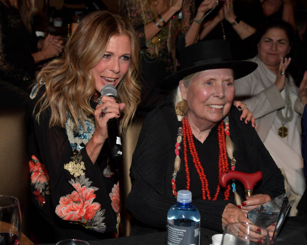 Rita Wilson with Joni Mitchell after presenting her The Foundation of America Jazz Award. Photo by Lester Cohen [NYCRobert]